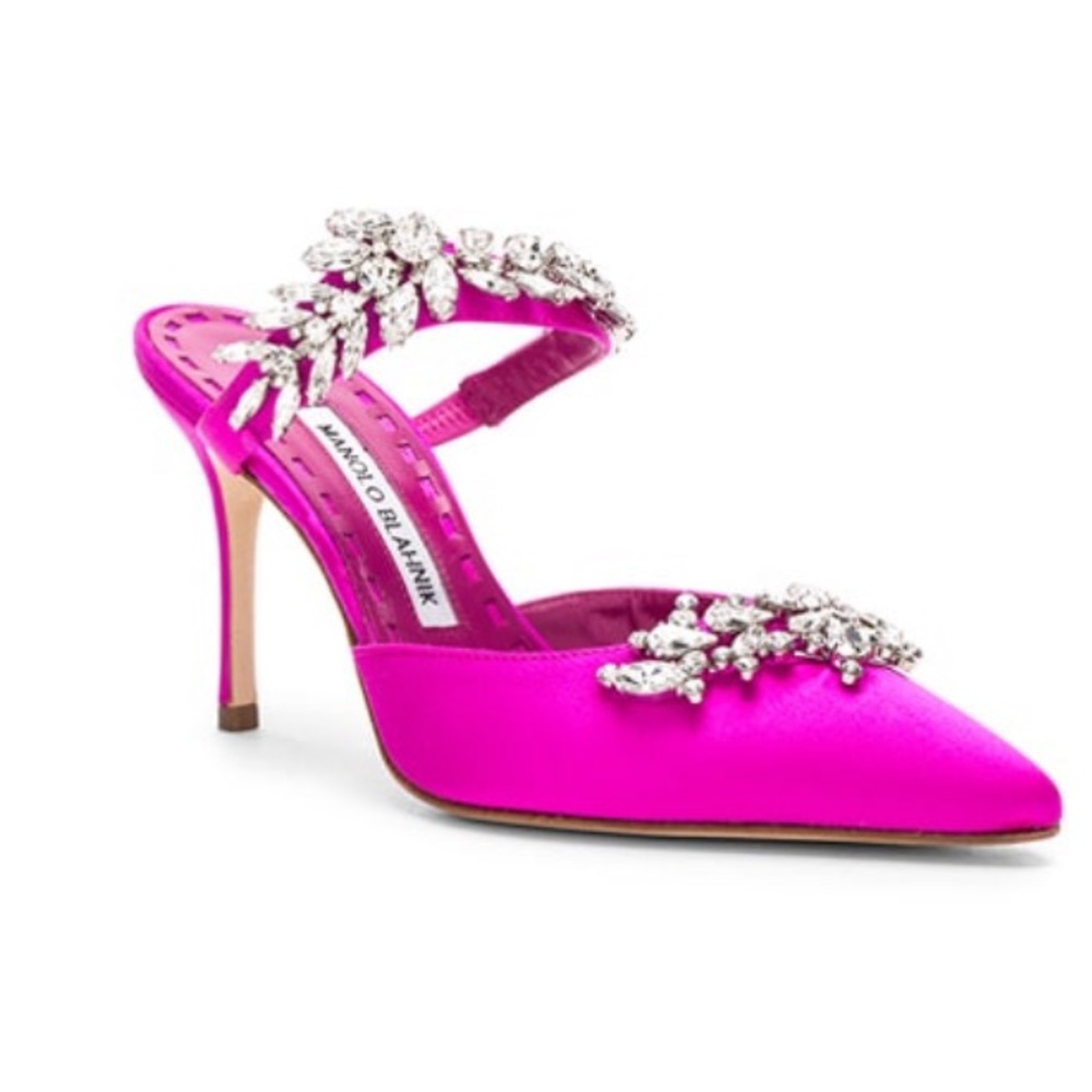 Manolo Blahnik fuchsia pink crystal LURUM heels~ lightly worn